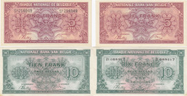 Belgium 5 & 10 francs 1943
Pick# 121,122. XF