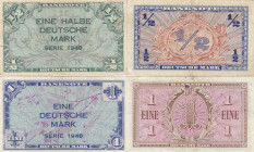 Germany 1/2 & 1 mark 1948
Pick# 1a, 2a. VF