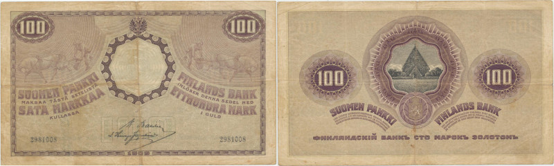 Finland - Russia 100 markkaa 1909 (1918)
Pick # 22. VG