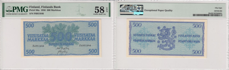 Finland 500 markkaa 1956 - PMG 58 EPQ
Pick# 96a. Rare condition!