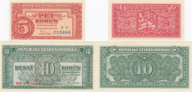 Czechoslovakia 5 & 10 korun 1949/1950 specimens
Pick# 68s,69s. UNC