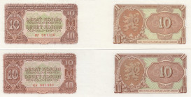 Czechoslovakia 10 korun 1953 + 1953 - specimen
Pick# 83b,83s. UNC
