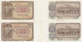 Czechoslovakia 100 korun 1953 + 1953 - specimen
Pick# 86b,86s. AU