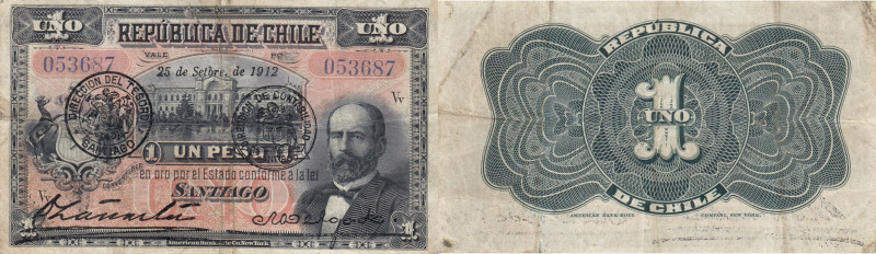 Chile 1 peso 1912
Pick# 15b. F