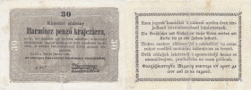 Hungary 30 pengö krajczarra 1849
Pick# S122. VF