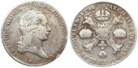 Austria Austrian Netherlands 1 Thaler 1794 M. Franz I (1792-1835). Averse: Laureate bust right; mintmark below. Lettering: FRANCIS II D G R I S A GER ...