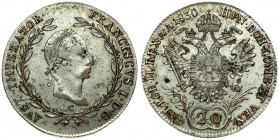 Austria 20 Kreuzer 1830C Franz II (I)(1792-1935). Averse: Large head with short hair within wreath. Reverse: Crowned imperial double eagle; denominati...