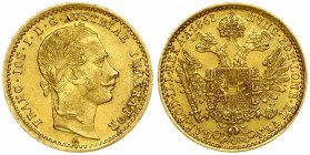 Austria 1 Ducat 1863A Franz Joseph I(1848-1916). Averse: Laureate head right. Reverse: Crowned imperial double eagle. Gold. KM 2264