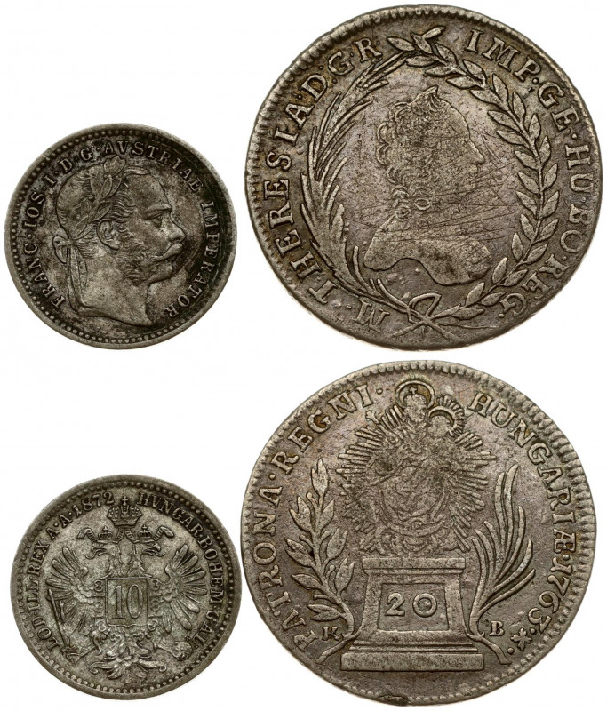 Austria 10 Kreuzer 1872 & Hungary 20 Krajczar 1763KB Maria Theresia(1740-1780). ...