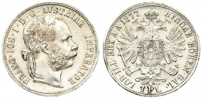 Austria 1 Florin 1877 Franz Joseph I(1848-1916). Averse: Laureate head right. Re...