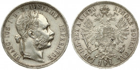 Austria 1 Florin 1880 Franz Joseph I(1848-1916). Averse: Laureate head right. Reverse: Crowned imperial double eagle. Silver. KM 2222
