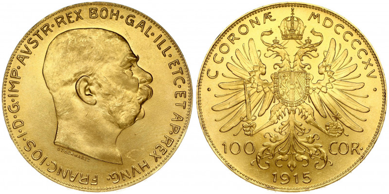 Austria 100 Corona 1915 Restrike. Franz Joseph I(1848-1916). Averse: Head right....