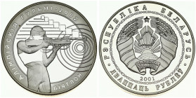 Belarus 20 Roubles 2001 Winter Olympics 2002 Series - Biathlon. Averse: National arms. Reverse: Marksman aiming at bullseye. Edge Description: Reeded....