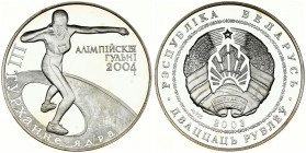 Belarus 20 Roubles 2003 2004 Olympic Games Series - Shot Put. Averse: National arms. Reverse: Female shot-putter. Silver. KM 149