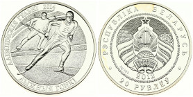 Belarus 20 Roubles 2012 2014 Olympic Games Cross-country Skiing. Averse Lettering: РЭСПУБЛIКА БЕЛАРУСЬ 20 РУБЛЁЎ Ag 925 2012. Reverse Lettering: АЛIМП...