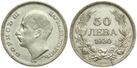 Bulgaria 50 Leva 1934 Boris III(1918-1943). Averse: Head left. Reverse: Denomination above date within wreath. Silver. KM 42