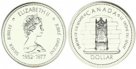 Canada 1 Dollar 1952-1977 Silver Jubilee. Averse: Young bust right; dates below. Reverse: Throne; denomination below. Silver. KM 118. With Box