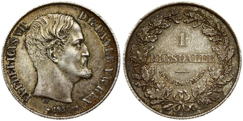 Denmark 1 Rigsdaler 1855 FK/VS Frederik VII(1848-1863). Averse: Head right. Reve...