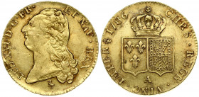 France 2 Louis D'or 1786A Louis XVI(1774-1792). Averse: Head left. Averse Legend: LUD • XVI • D • G • FR • ET NAV • REX •. Reverse: Crowned arms of Fr...