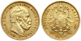 Germany PRUSSIA 20 Mark 1872A Wilhelm I(1861-1888). Averse: Head right. Averse Legend: WILHELM DEUTSCHER KAISER KONIG V. PREUSSEN. Reverse: Crowned im...