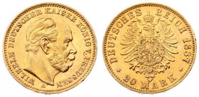 Germany PRUSSIA 20 Mark 1887A Wilhelm I(1861-1888). Averse: Head right. Averse Legend: WILHELM DEUTSCHER KAISER KONIG V. PREUSSEN. Reverse: Crowned im...
