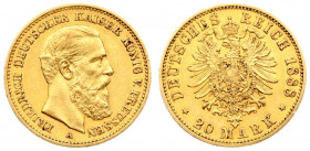 Germany PRUSSIA 20 Mark 1888A Friedrich III(1888). Averse: Head right. Averse Legend: FRIEDRICH DEUTSCHER KAISER KONIG V. PREUSSEN. Reverse: Crowned i...