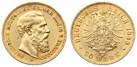 Germany PRUSSIA 20 Mark 1888A Friedrich III(1888). Averse: Head right. Averse Legend: FRIEDRICH DEUTSCHER KAISER KONIG V. PREUSSEN. Reverse: Crowned i...