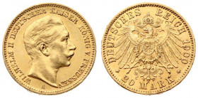 Germany PRUSSIA 20 Mark 1900 A Wilhelm II(1888-1918). Averse: Head right. Averse Legend: WILHELM II DEUTSCHES KAISER KONIG V. PREUSSEN. Reverse: Crown...
