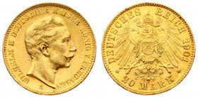 Germany PRUSSIA 20 Mark 1901 A Wilhelm II(1888-1918). Averse: Head right. Averse Legend: WILHELM II DEUTSCHES KAISER KONIG V. PREUSSEN. Reverse: Crown...