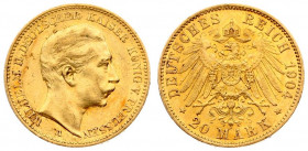 Germany PRUSSIA 20 Mark 1904 A Wilhelm II(1888-1918). Averse: Head right. Averse Legend: WILHELM II DEUTSCHES KAISER KONIG V. PREUSSEN. Reverse: Crown...