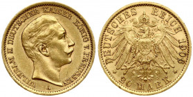 Germany PRUSSIA 20 Mark 1906 A Wilhelm II(1888-1918). Averse: Head right. Averse Legend: WILHELM II DEUTSCHES KAISER KONIG V. PREUSSEN. Reverse: Crown...