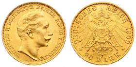 Germany PRUSSIA 20 Mark 1909 A Wilhelm II(1888-1918). Averse: Head right. Averse Legend: WILHELM II DEUTSCHES KAISER KONIG V. PREUSSEN. Reverse: Crown...
