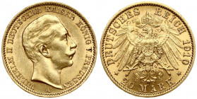 Germany PRUSSIA 20 Mark 1910 A Wilhelm II(1888-1918). Averse: Head right. Averse Legend: WILHELM II DEUTSCHES KAISER KONIG V. PREUSSEN. Reverse: Crown...