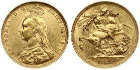 Great Britain 1 Sovereign 1888 Victoria(1837-1801). Averse: Bust left wearing small crown and veil. Averse Legend: VICTORIA D:G: BRITT: REG: F:D:. Rev...