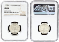 Hungary 1 Pengo 1939 BP Budapest. Averse: Crowned shield within branches. Reverse: Denomination within wreath. Silver. KM 510. NGC MS 64