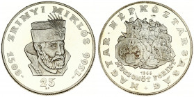 Hungary 25 Forint 1966BP 400th Anniversary - Death of Zrinyi. Averse: Monument. Reverse: Head 3/4 right. Silver. KM 567