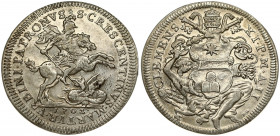 Italy PAPAL STATES ½ Piastra 1702. Clement XI(1700-1721). Averse: Shield held by angel underneath. Lettering: Clemens XI PM A II. Reverse: Mounted Sai...