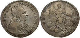 Italy PAPAL STATES 1 Scudo 1753. Benedict XIV(1740-1758). Averse: Bust to right. Lettering: BENED·XIV PONT·MAX·AN·XIV. Reverse: Seated figure on cloud...