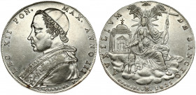 Italy PAPAL STATES 1 Scudo 1825-IIIB. Leo XII(1823-1829). Averse: Bust left. Averse Legend: LEO XII PON... Reverse: Seated female in clouds holding cr...