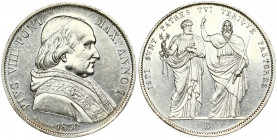 Italy PAPAL STATES 1 Scudo 1830-IB. Pius VIII(1829-1830). Averse: Capped bust to right. Lettering: PIVS VIII. PONT. MAX. ANNO I. G. VOIGT. Reverse: Tw...