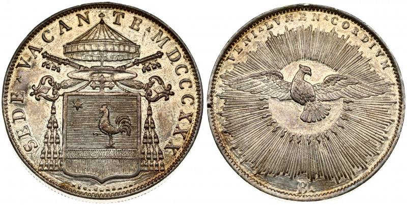 Italy PAPAL STATES 1 Scudo MDCCCXXX (1830)B Sede Vacante issue. Averse: Cardinal...