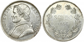 Italy PAPAL STATES 1 Scudo 1853-VIIIR. Pius IX(1846-1878). Averse: Bust left; without NIC. CER. BARA below bust. Averse Legend: PIVS.IX.PONT... Revers...