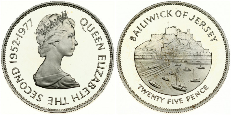 Jersey 25 Pence ND(1977) Queen's Silver Jublilee. Averse: Young bust right. Reve...