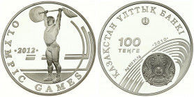 Kazakhstan 100 Tenge 2010 XXX Summer Olympics - London. Averse: Crest on eliptical lines; value and date. Reverse: Weightlifter & date. Edge Milled. S...