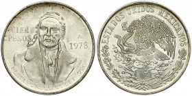 Mexico 100 Pesos 1978Mo Averse: National arms; eagle left. Reverse: Bust facing; higher right shoulder; left shoulder with clothing folds. Silver. KM ...