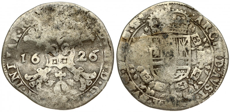 Spanish Netherlands BRABANT 1/4 Patagon 1626 Averse: St. Andrew's cross; crown a...
