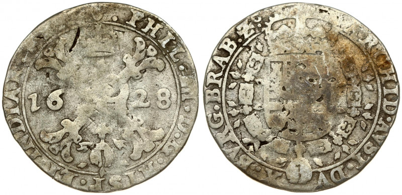 Spanish Netherlands BRABANT 1/4 Patagon 1628 Brussels. Averse: St. Andrew's cros...
