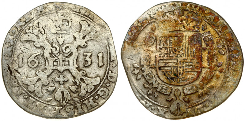 Spanish Netherlands BRABANT 1/4 Patagon 1631 Brussels. Averse: St. Andrew's cros...