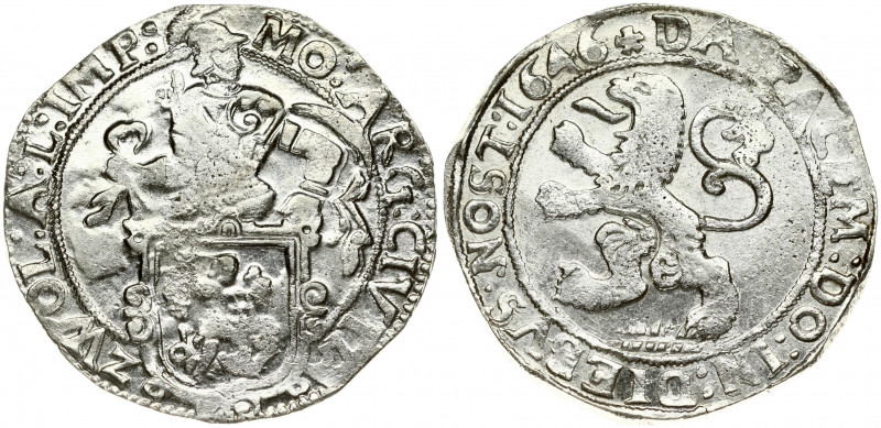 Netherlands ZWOLLE 1 Lion Daalder 1646 Averse: Averse: Armored knight looking ri...