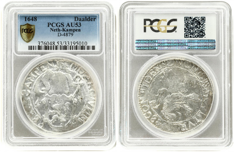 Netherlands KAMPEN 1 Lion Daalder 1648 Averse: Armored knight looking left behin...